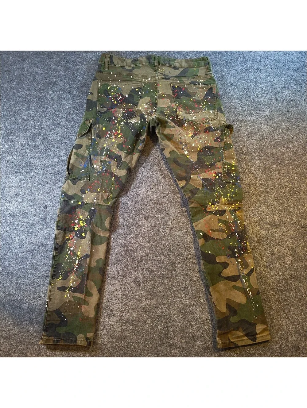 Smoke Rise Camo Paint Splatter Cargo Pants Distress Men